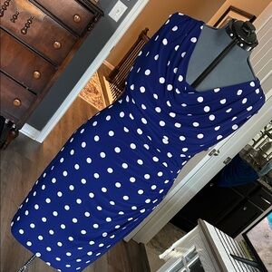 Ralph Lauren Navy Polka Dot Midi Dress